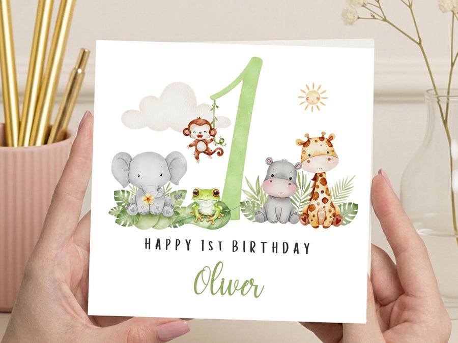 Personalised Jungle Safari Birthday Card for Ages 1–9