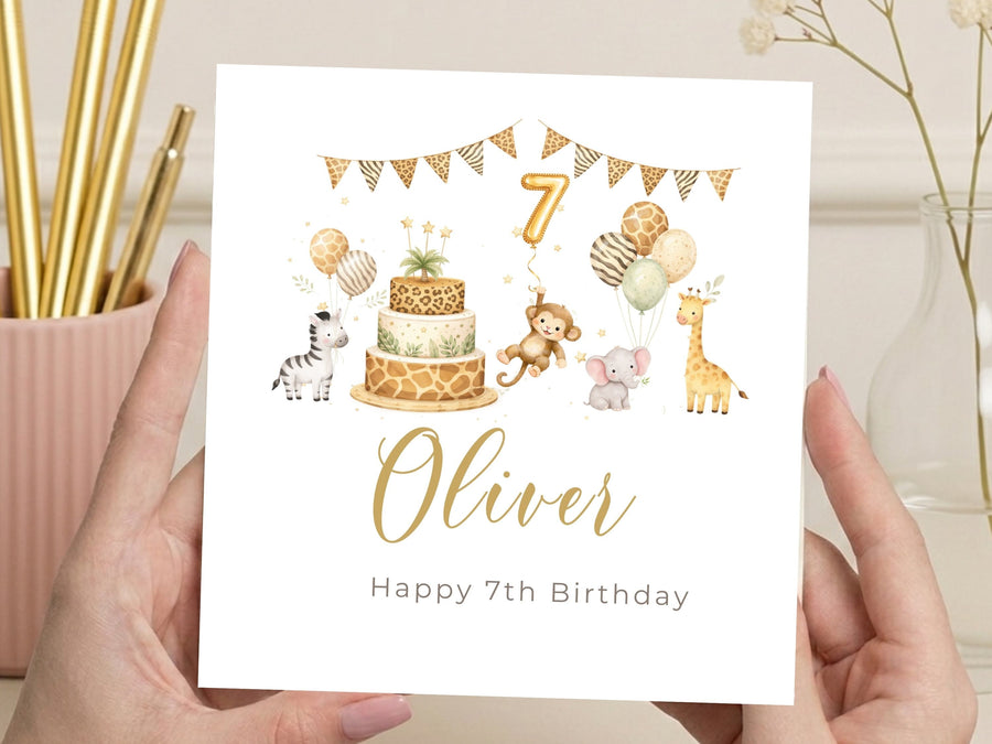 Personalised Safari Birthday Card for Child - Jungle Animals Birthday