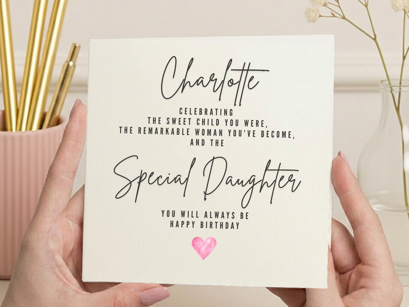 Personalised 'Special Daughter' Birthday Card - Elegant Sentimental Poem Card for Milestone Birthdays