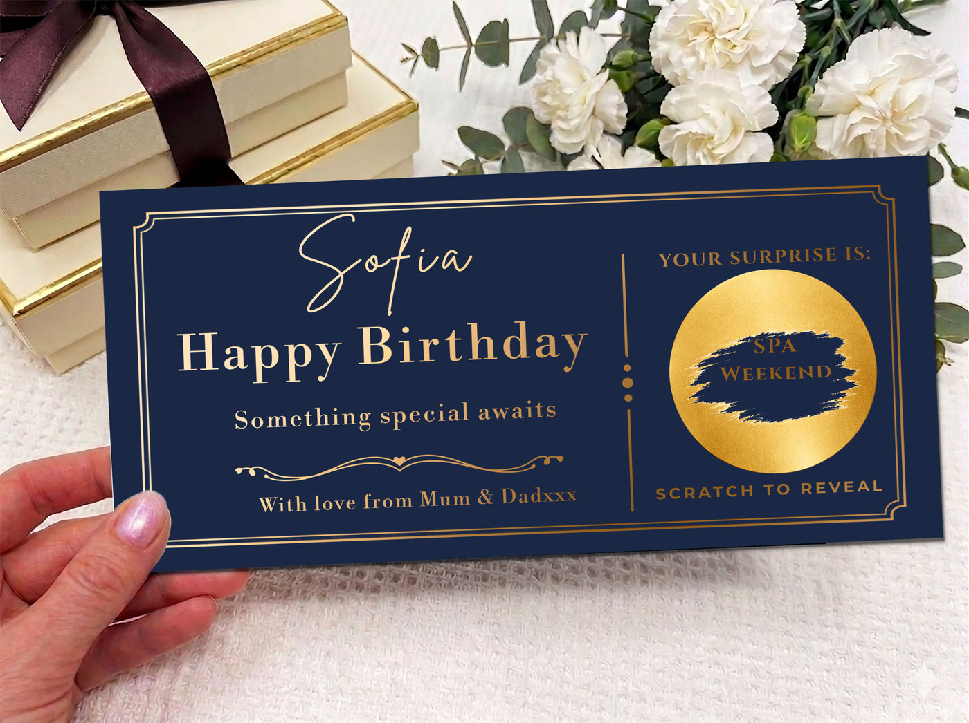 Personalised Gold Minimalist Elegant Birthday Scratch Reveal Ticket