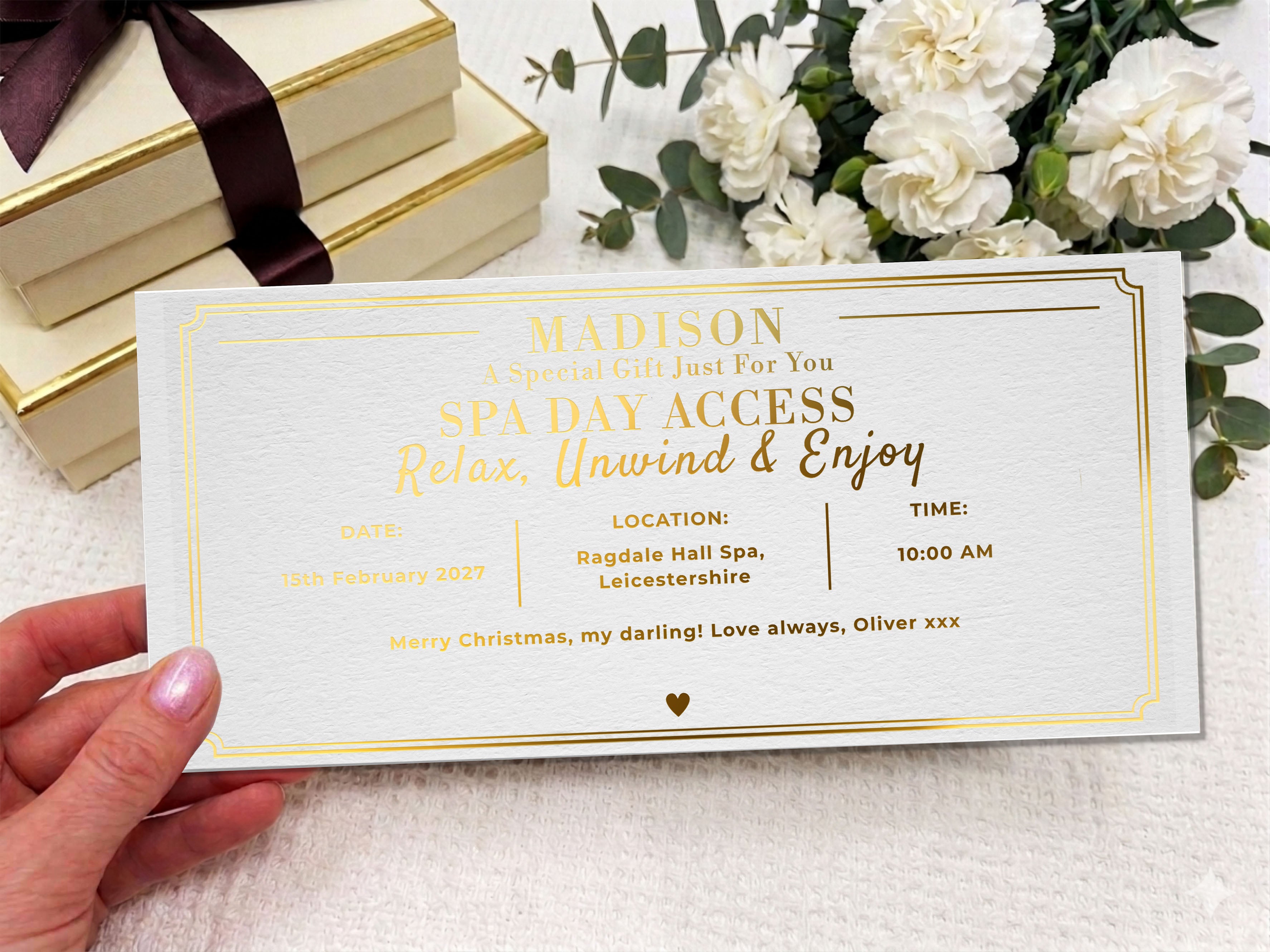 Personalised Spa Day Ticket Gift, Luxury Spa Voucher, Custom Spa Experience Gift for Her, Printed Spa Gift Voucher