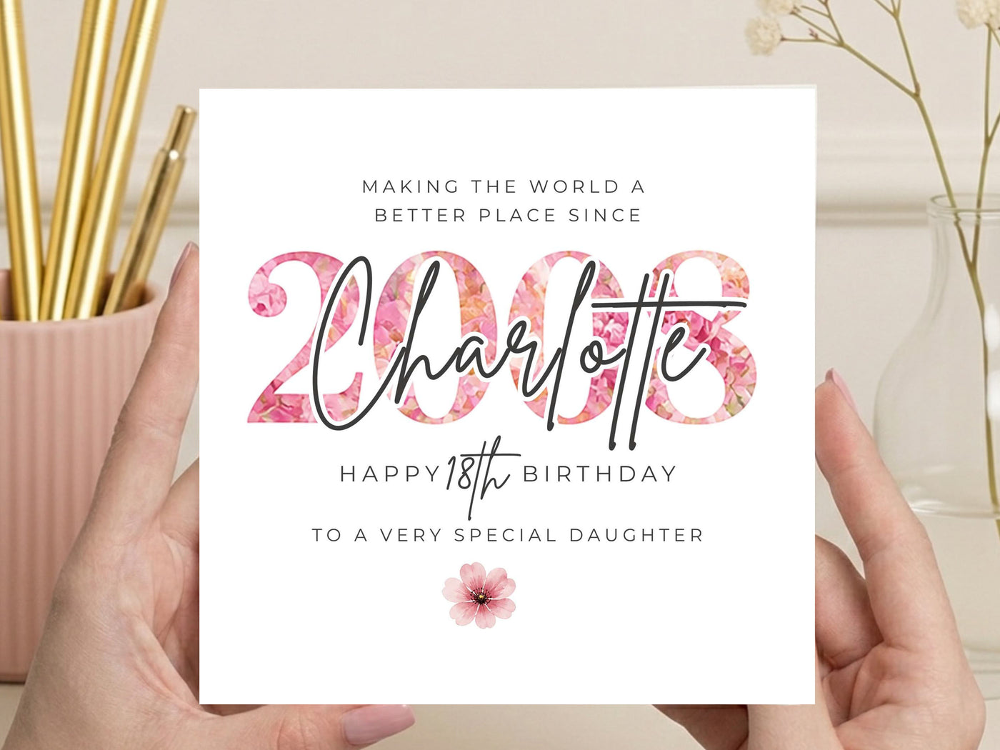 Personalised 18th Birthday Card for Daughter – Floral Design