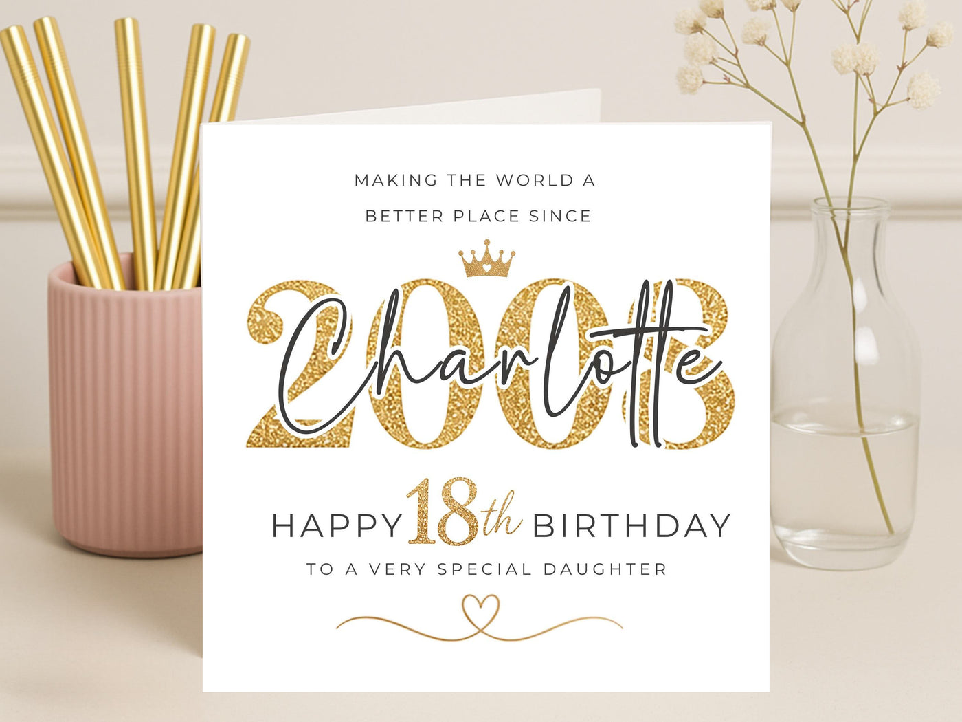 Personalised 18th Birthday Card for Daughter – Gold Glitter Design