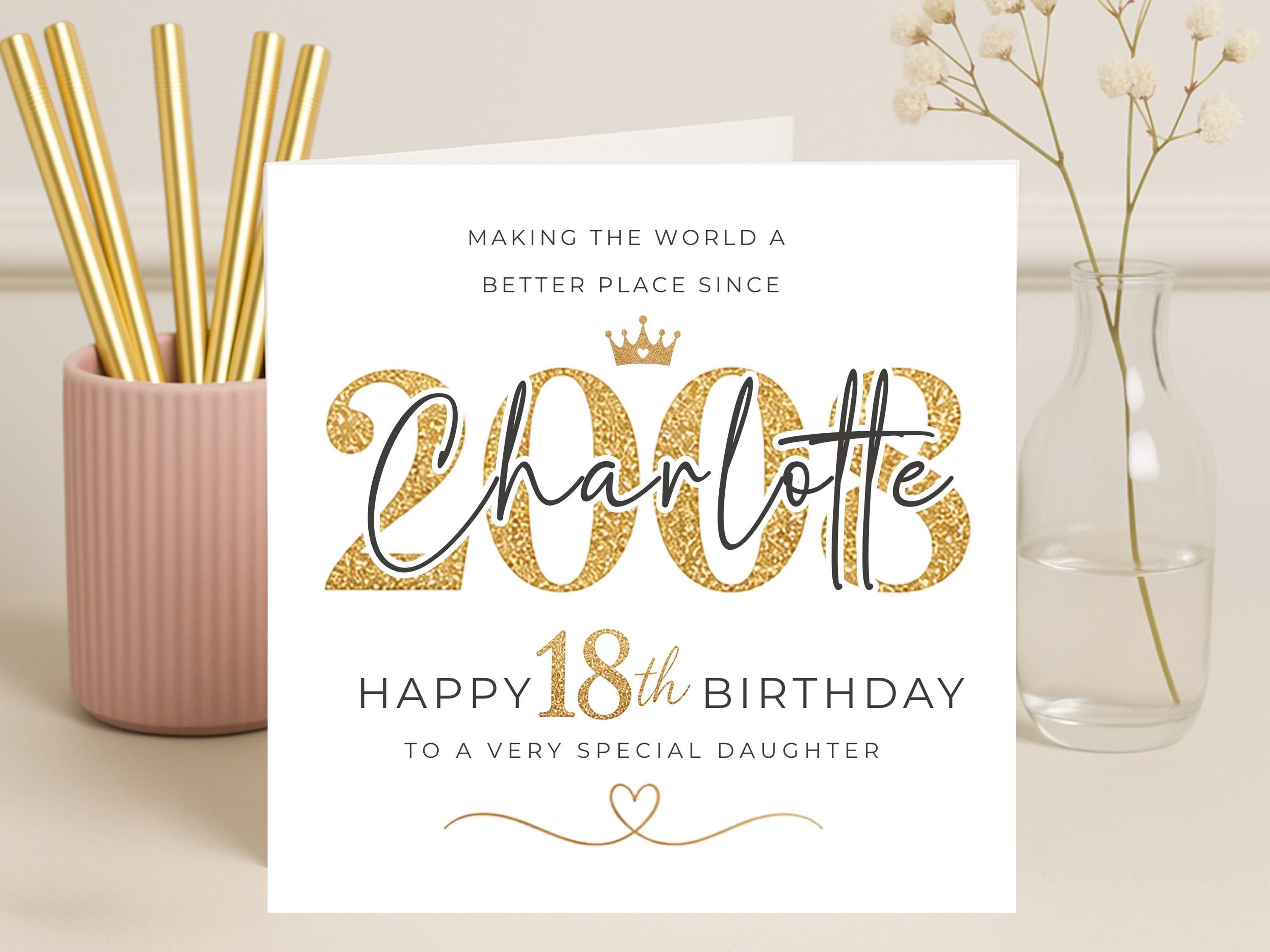 Personalised 18th Birthday Card for Daughter – Gold Glitter Design