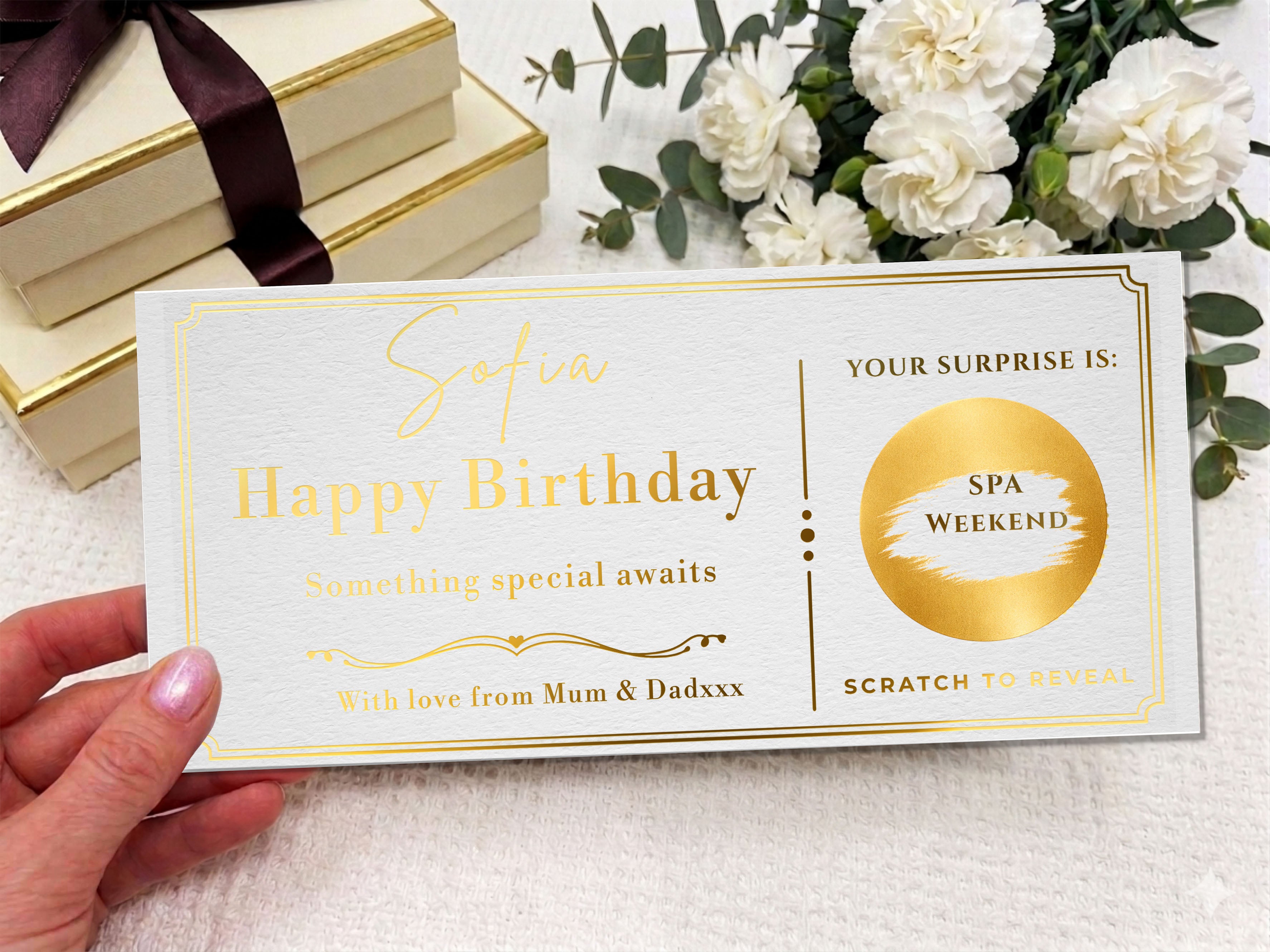 Personalised Gold Minimalist Elegant Birthday Scratch Reveal Ticket