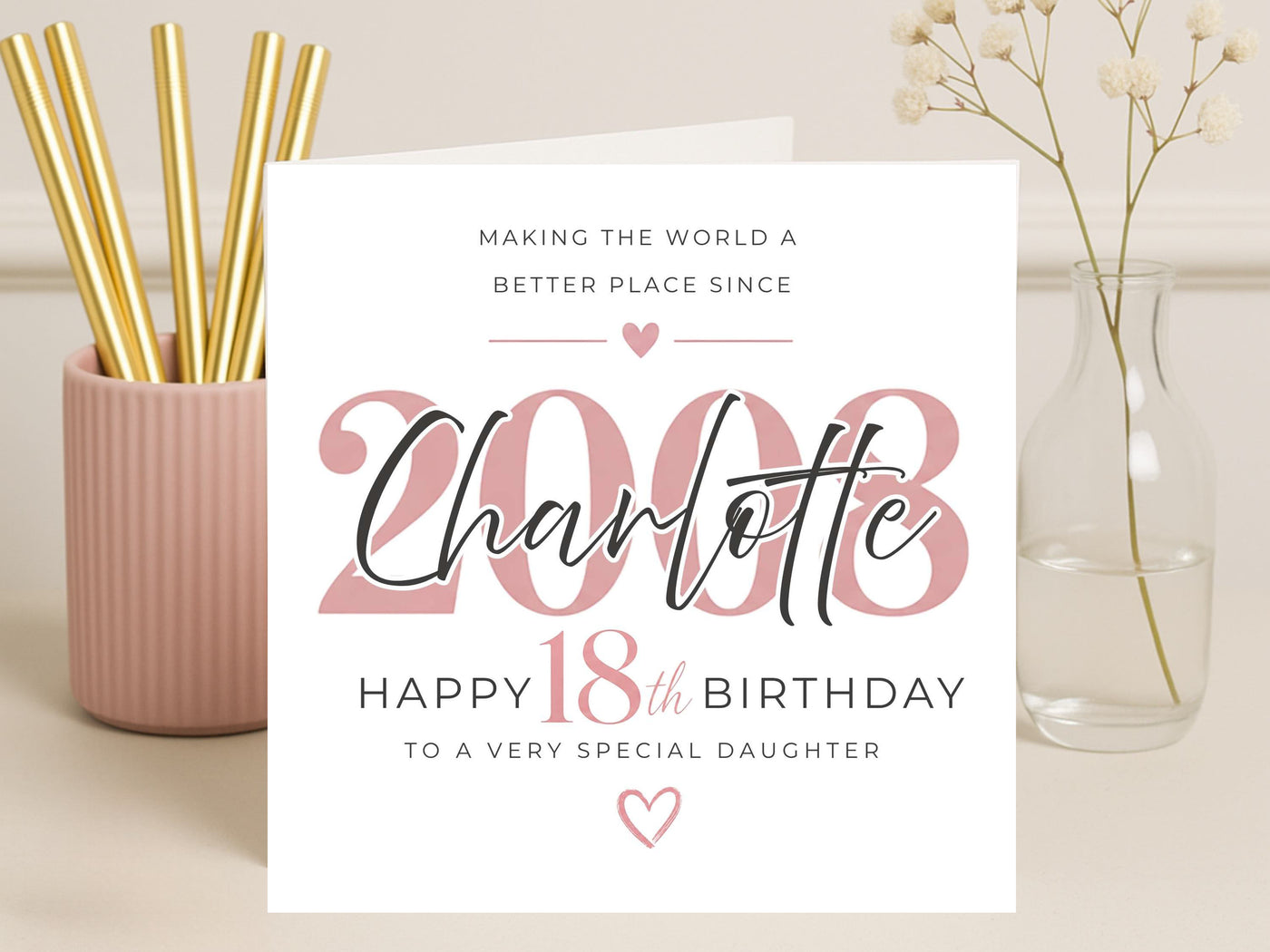 Personalised 18th Birthday Card for Daughter – Blush Pink Elegant Design