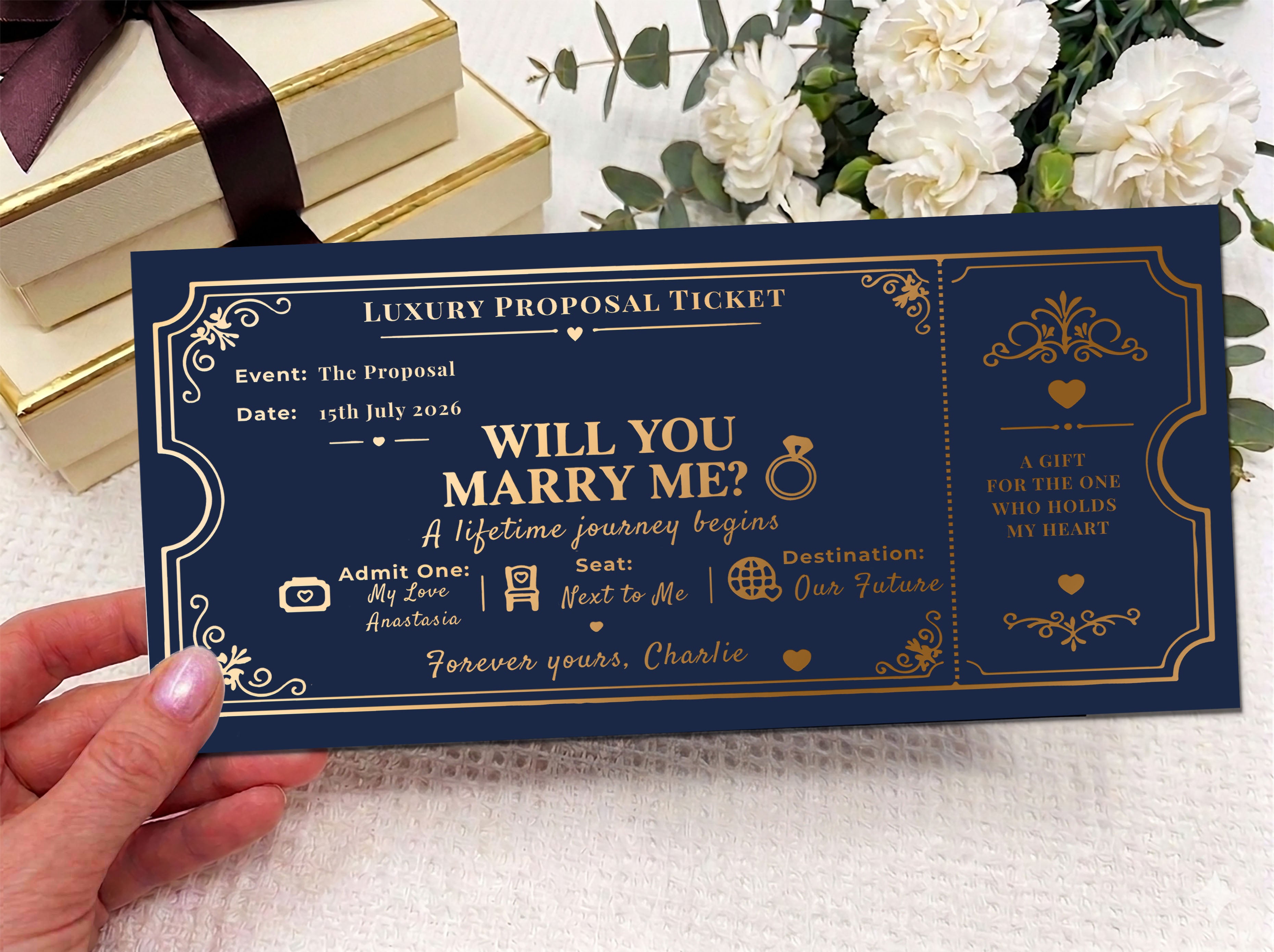 Personalised Proposal Ticket Gift, Luxury Engagement Ticket, Custom Will You Marry Me Ticket, Romantic Proposal Gift for Her
