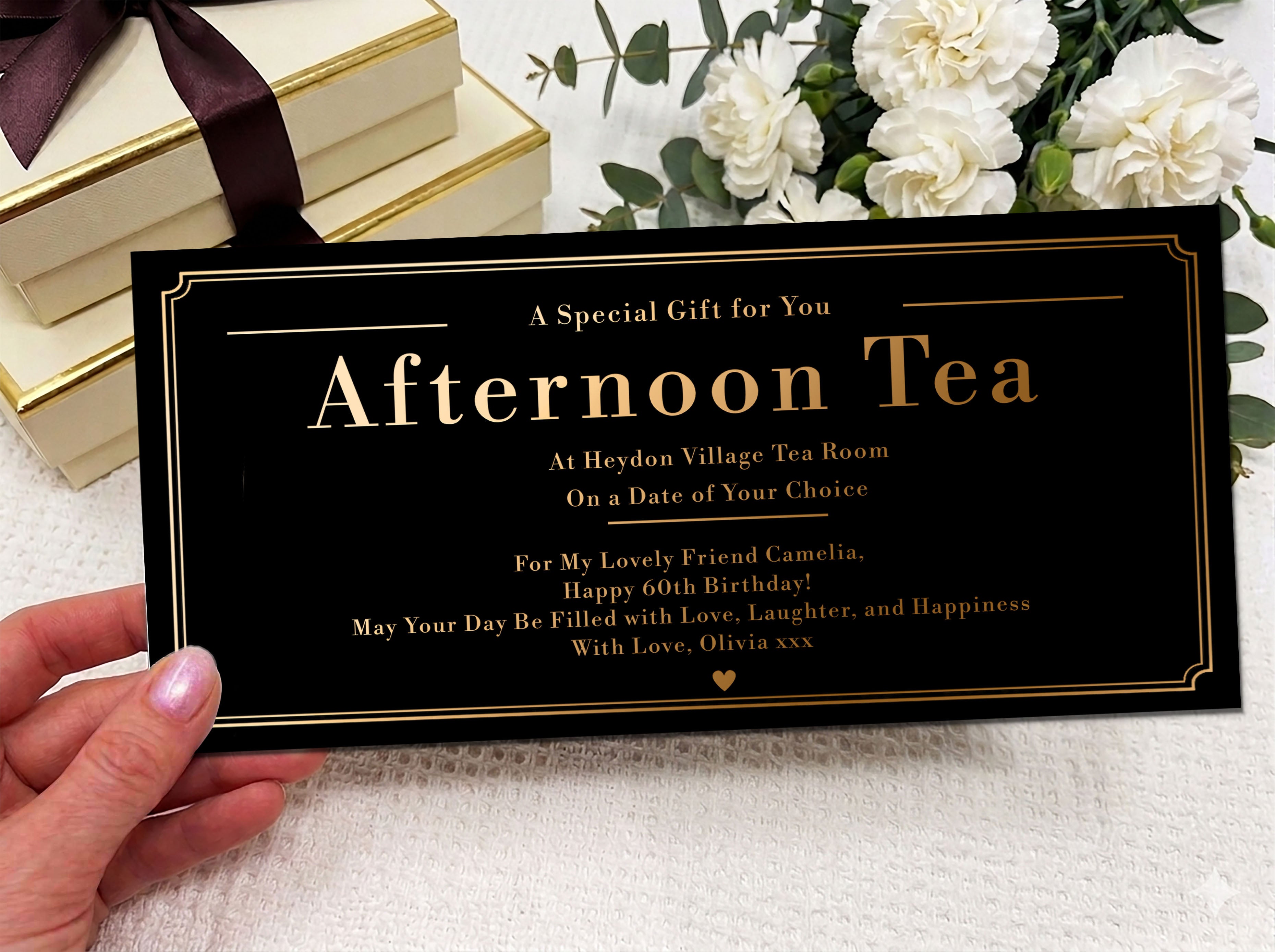 Personalised Afternoon Tea Gift Voucher, Luxury Printed Tea Experience Ticket, Custom Tea for Two Gift, Birthday Gift for Her