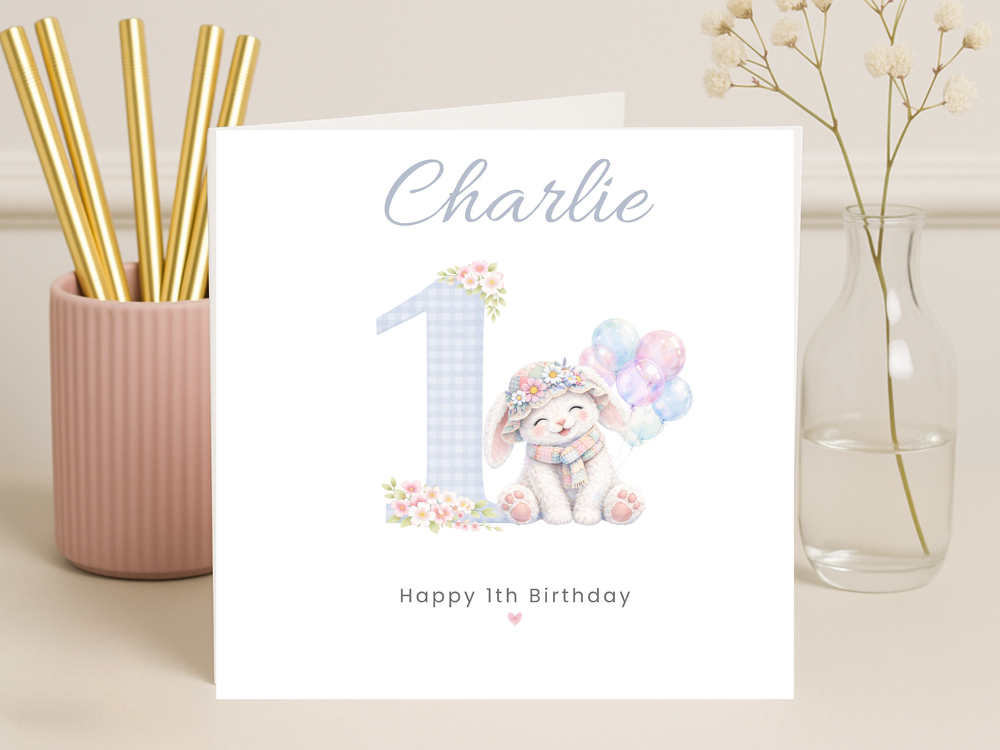 Personalised Birthday Card for Children Ages 1–9 – Cute Bunny Design