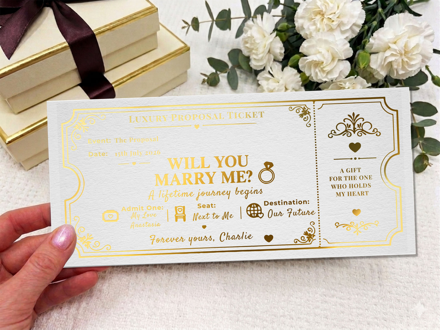 Personalised Proposal Ticket Gift, Luxury Engagement Ticket, Custom Will You Marry Me Ticket, Romantic Proposal Gift for Her