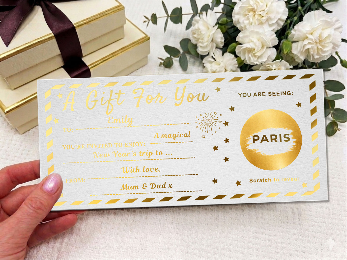 Personalised Gold Scratch Reveal Birthday & Gift Voucher - Luxury Surprise Reveal Card with Kraft Envelope